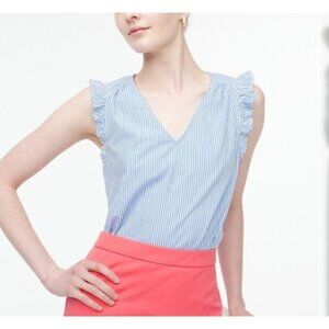 J.Crew Womens Blue Striped Ruffle V-Neck Sleeveless Top Size Medium new $79